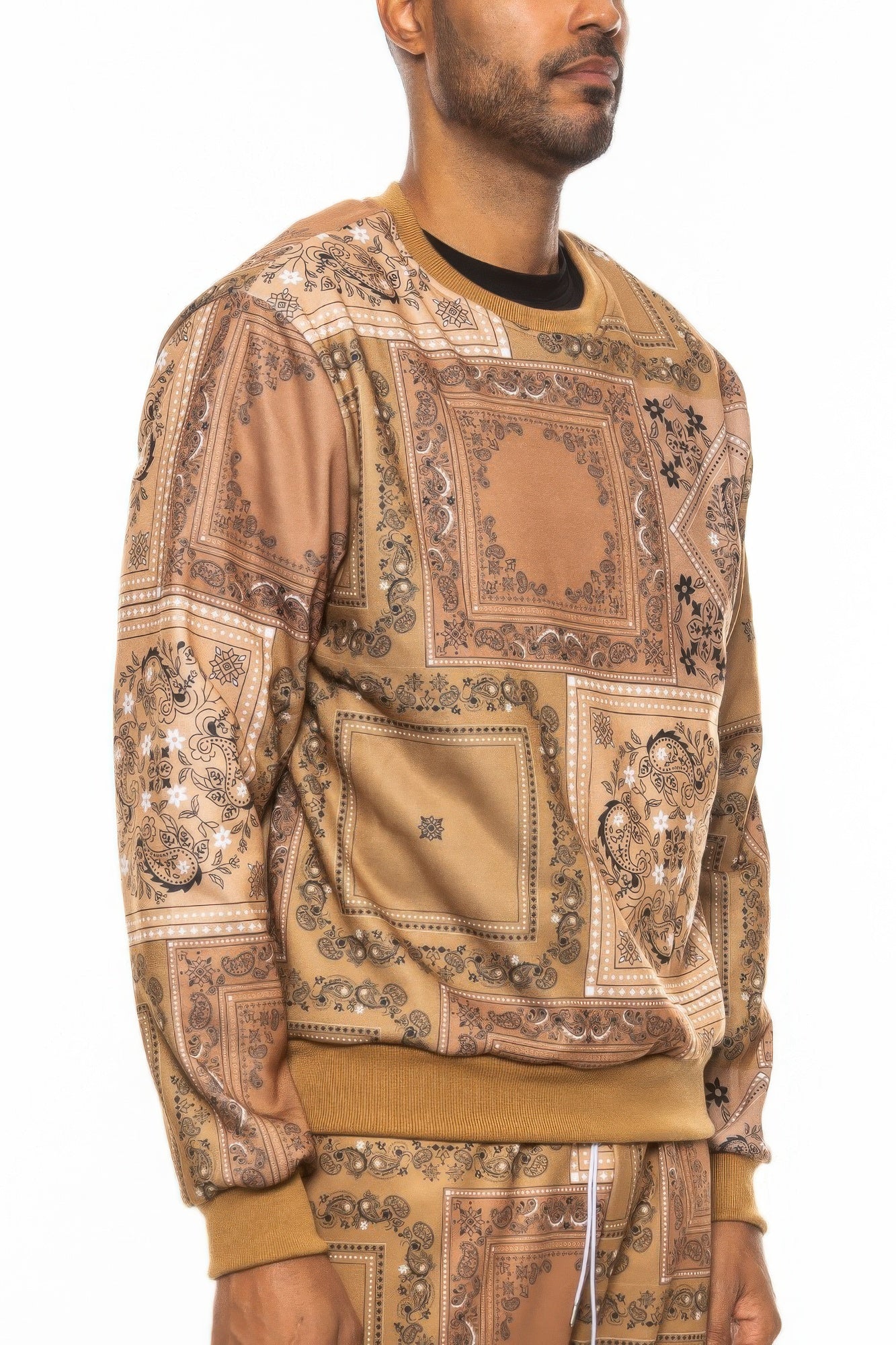 Paisley Bandana Print Crewneck Khaki