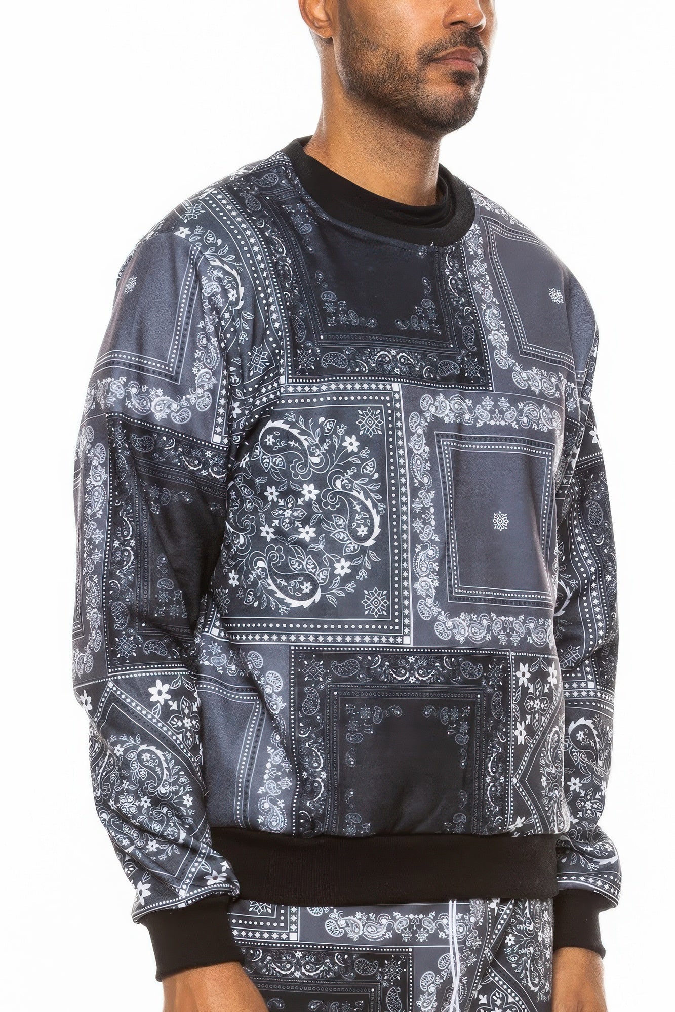 Paisley Bandana Print Crewneck Black