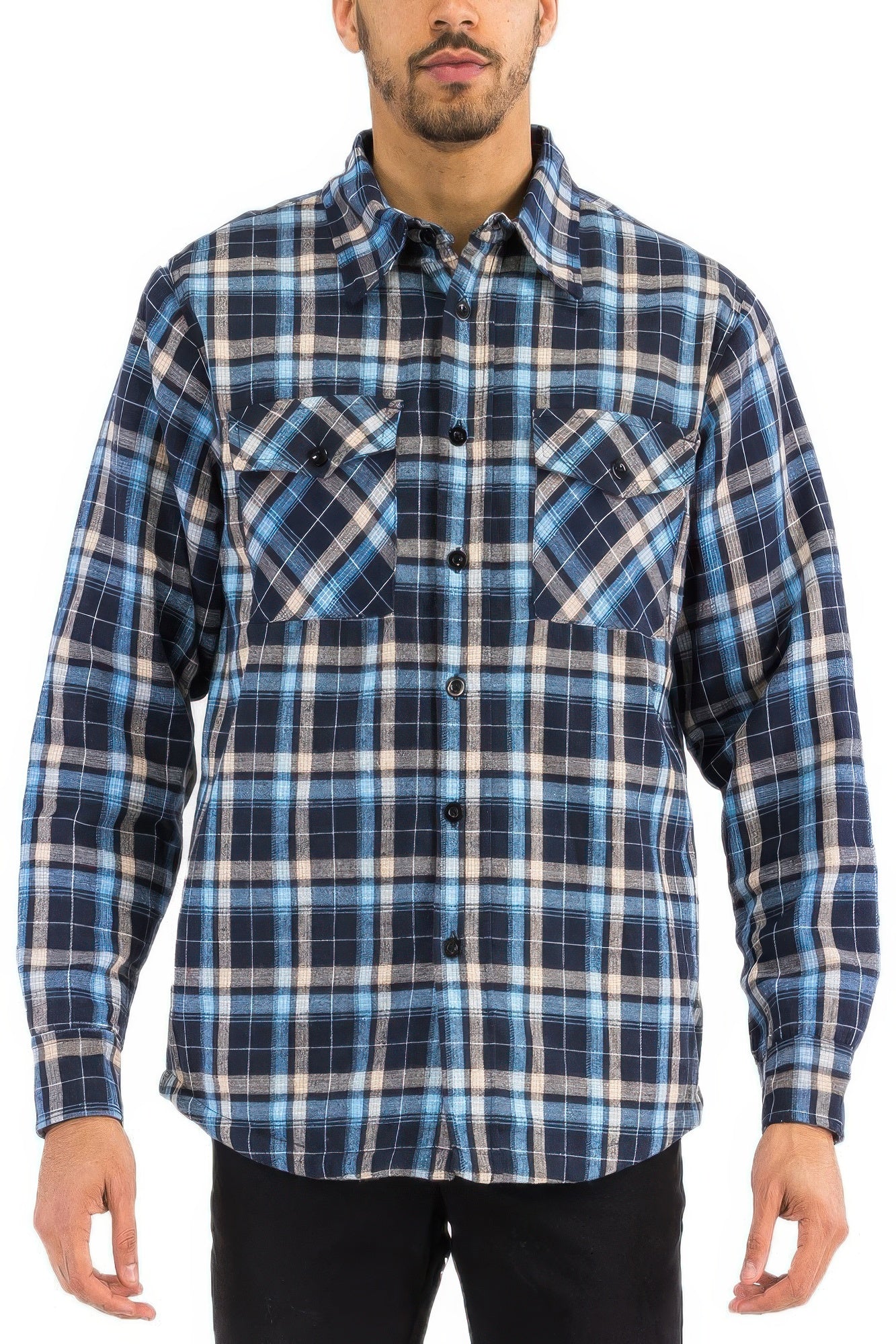 Mens Quilted Padded Flannel Navy blue