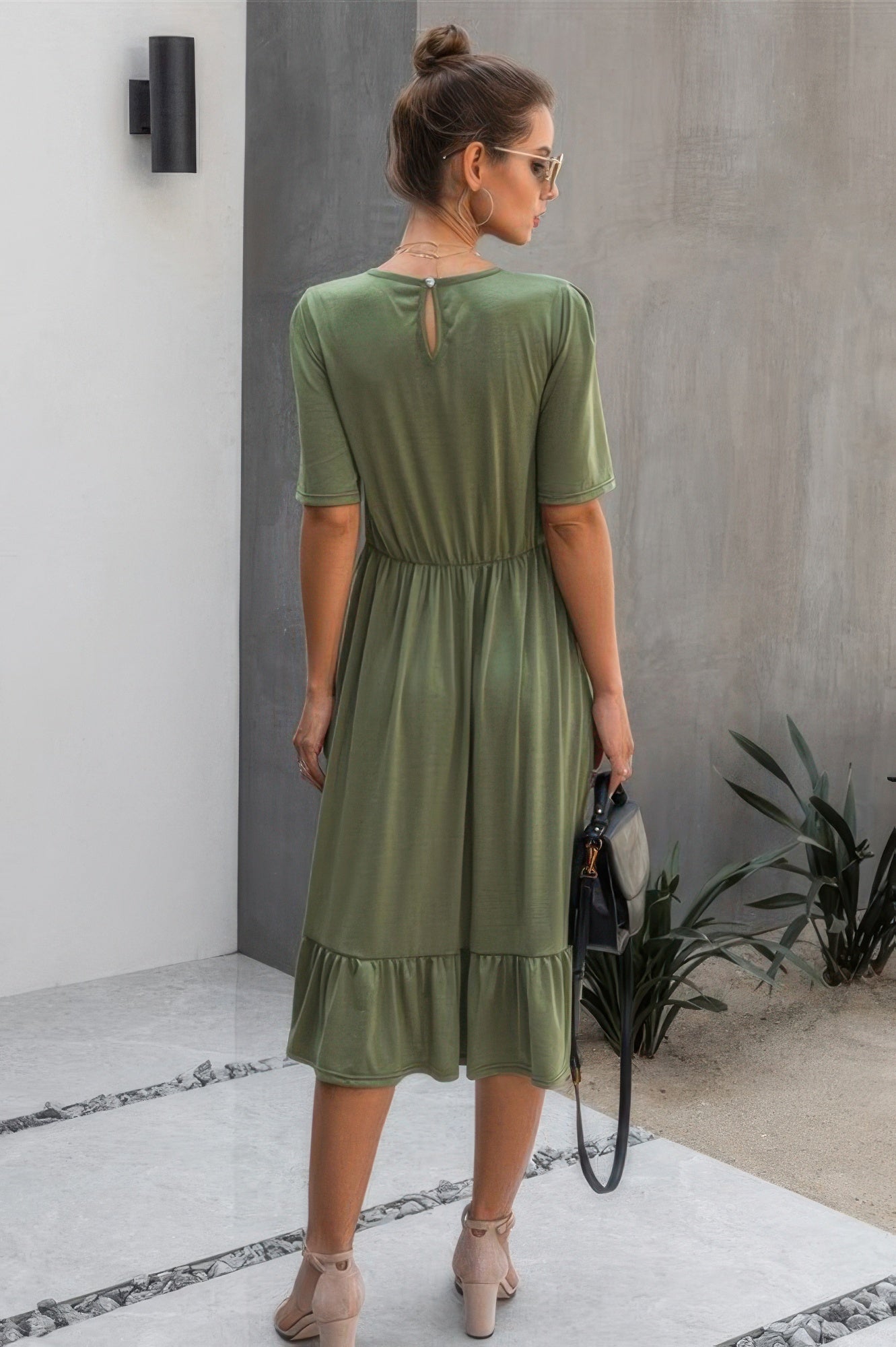 Ruffled Lace Midi Swing Dress