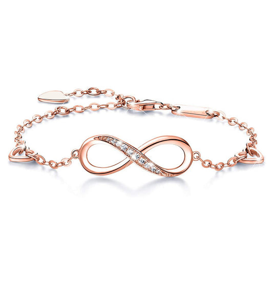 White  Elements Infinite Pendant Chain Bracelet in 14K Rose Gold Plating Elsy Style Bracelet