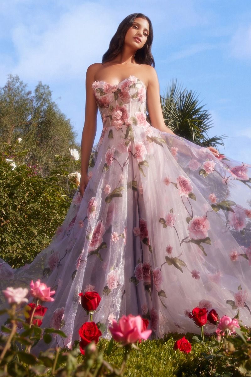 Portrait Of A Rose Printed Organza Gown
