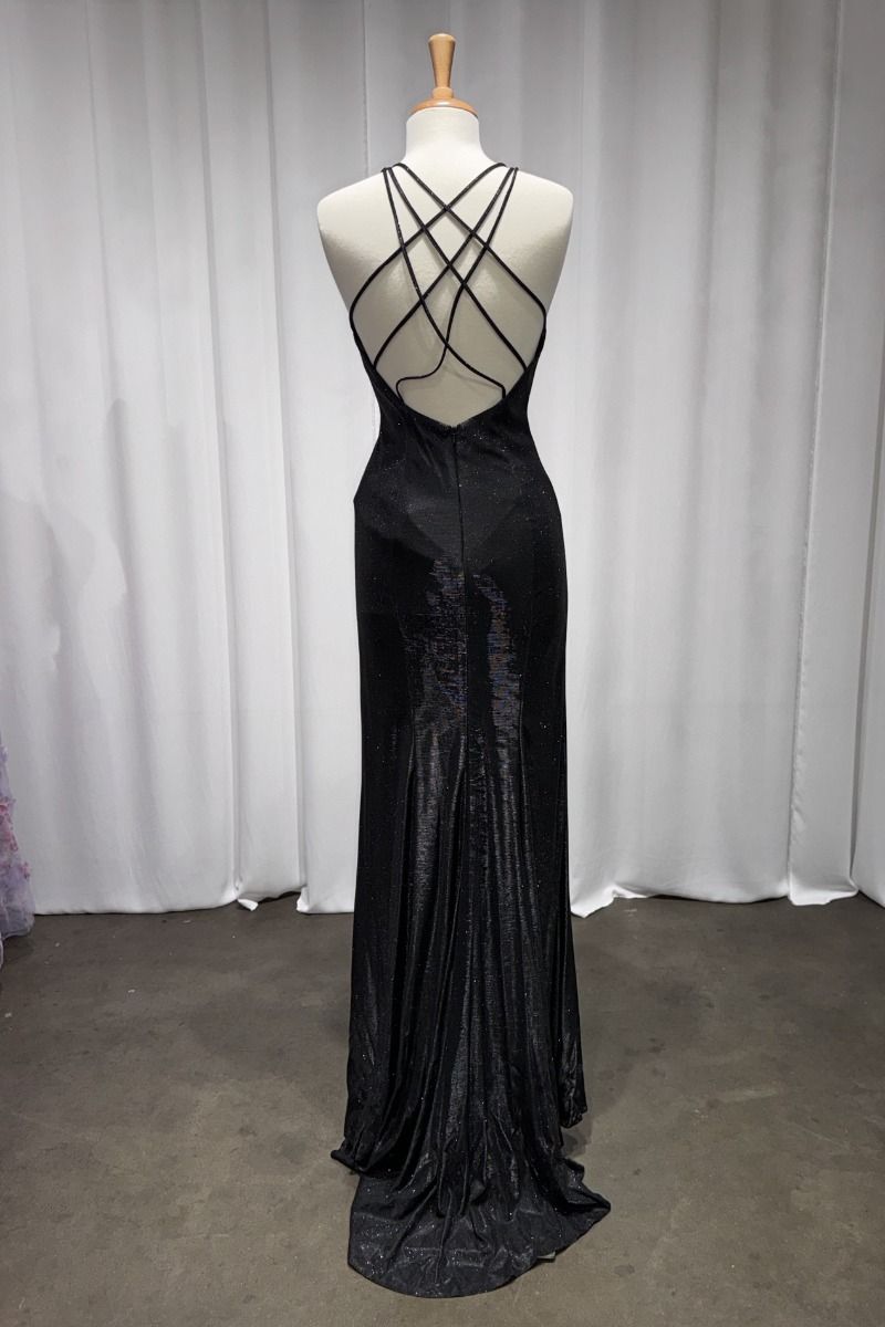 Sheath dress with v-neckline and spaghetti straps on the back