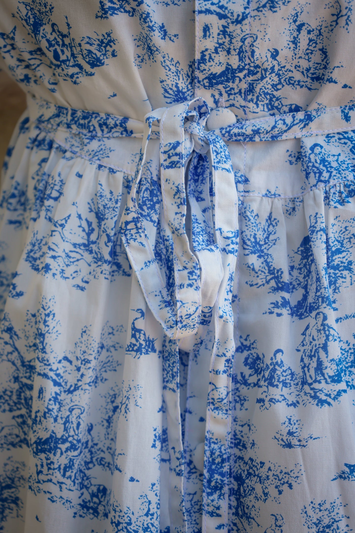 Aoki Dress-Blue Toile | Three-Quarter Sleeve