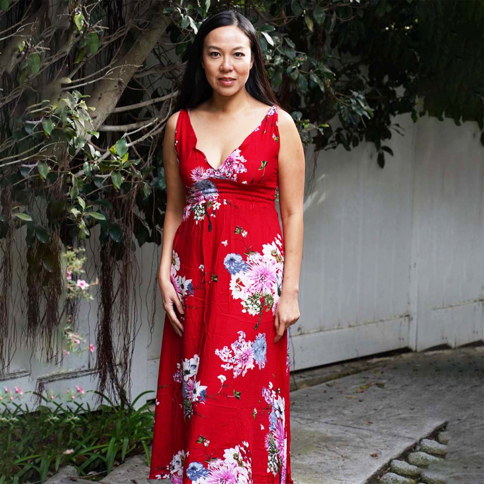 Kasih Coop Dress Moza Red Over the Knee Sleeveless, Cotton