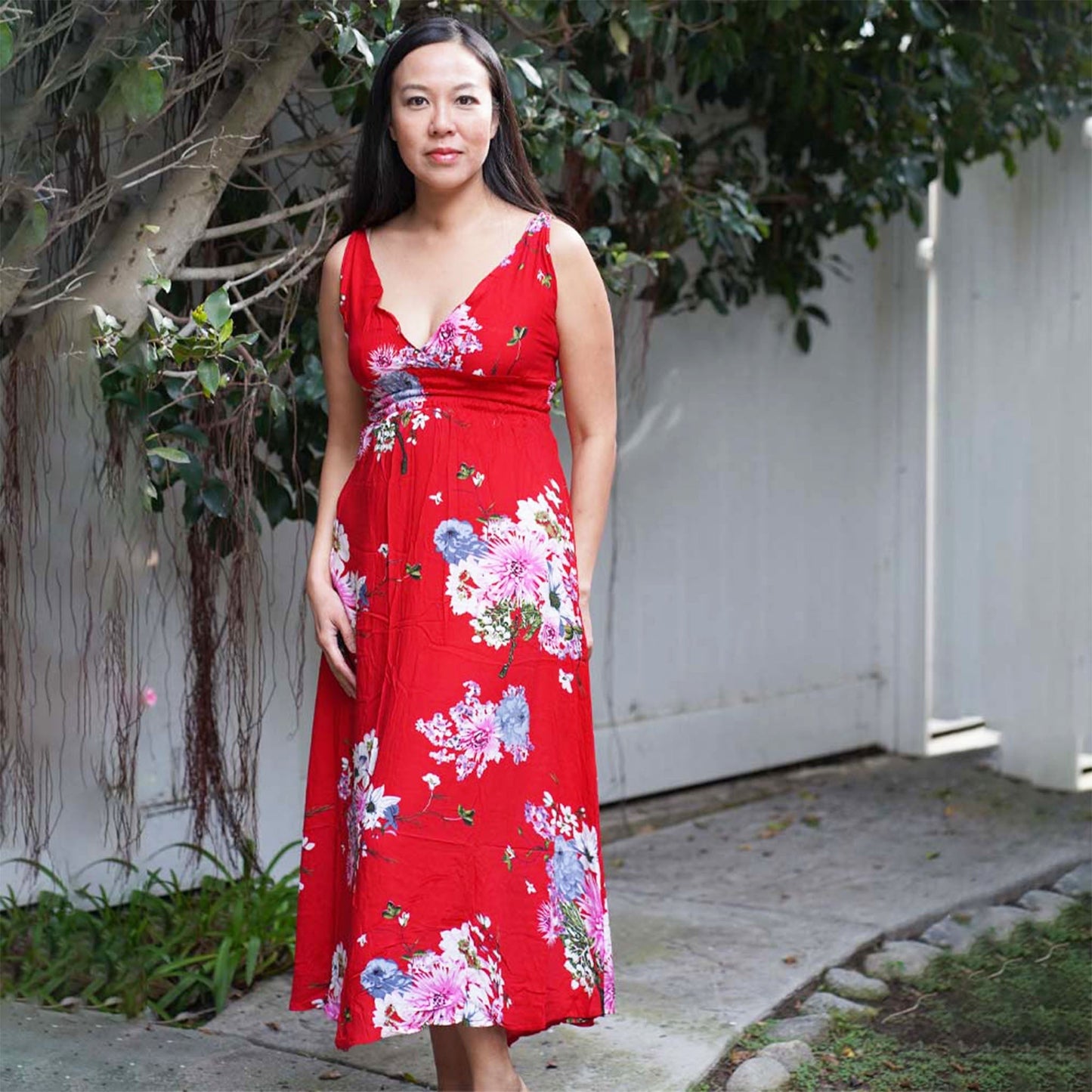 Kasih Coop Dress Moza Red Over the Knee Sleeveless, Cotton