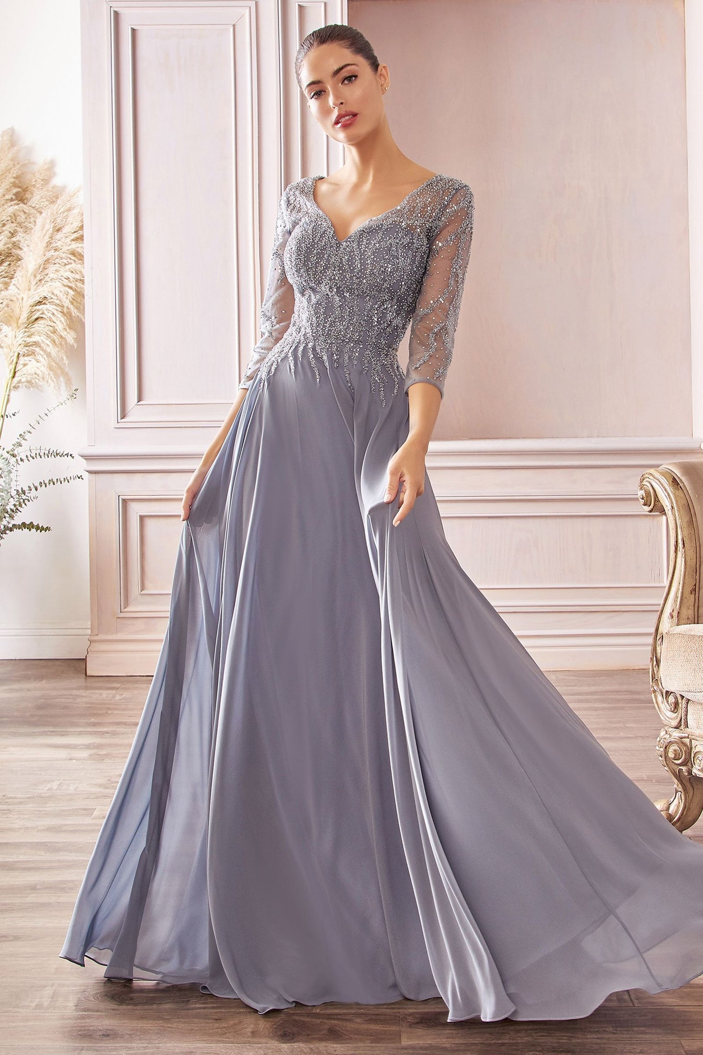 Chiffon A-Line Long Sleeve Gown