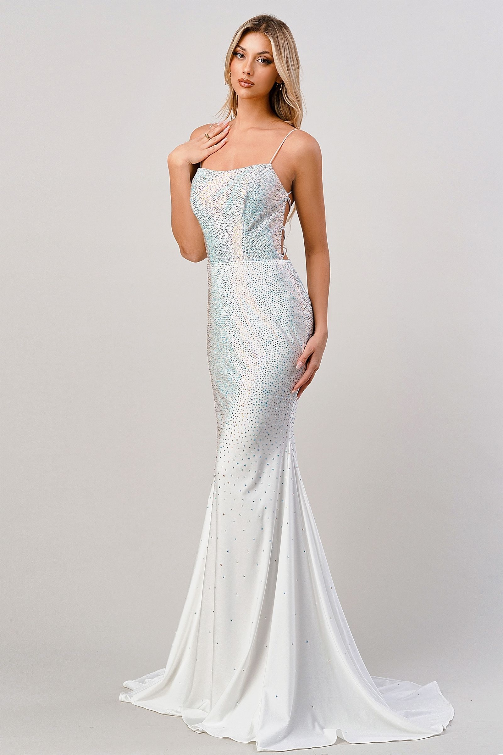 Rhinestone Fitted Prom Dress