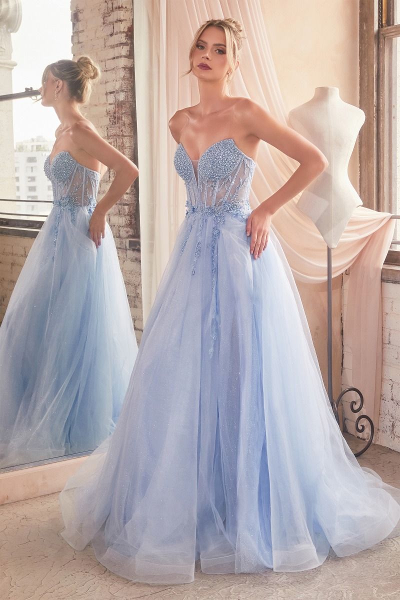 Strapless Layered Tulle Ball Gown