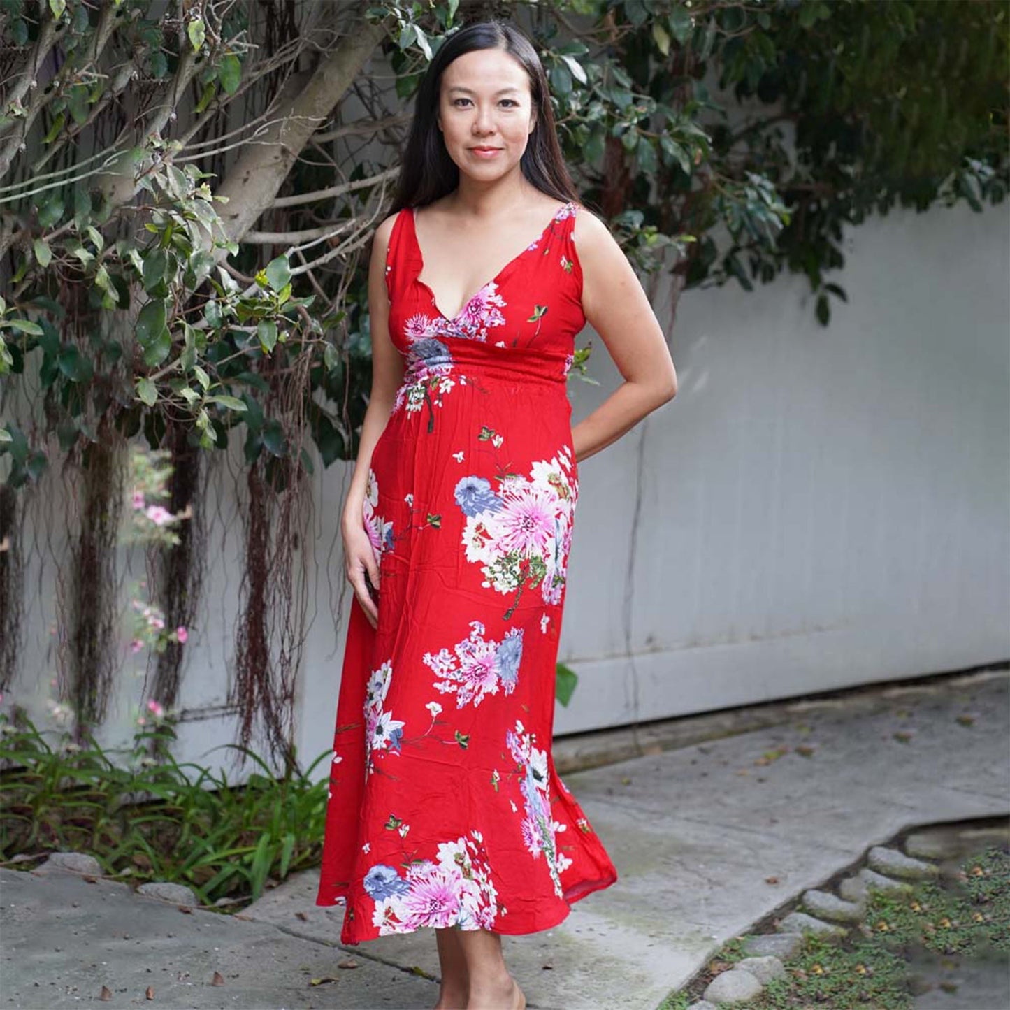 Kasih Coop Dress Moza Red Over the Knee Sleeveless, Cotton