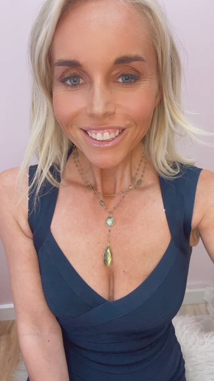 Double Diana Denmark Necklace in Labradorite with Labradorite Drop