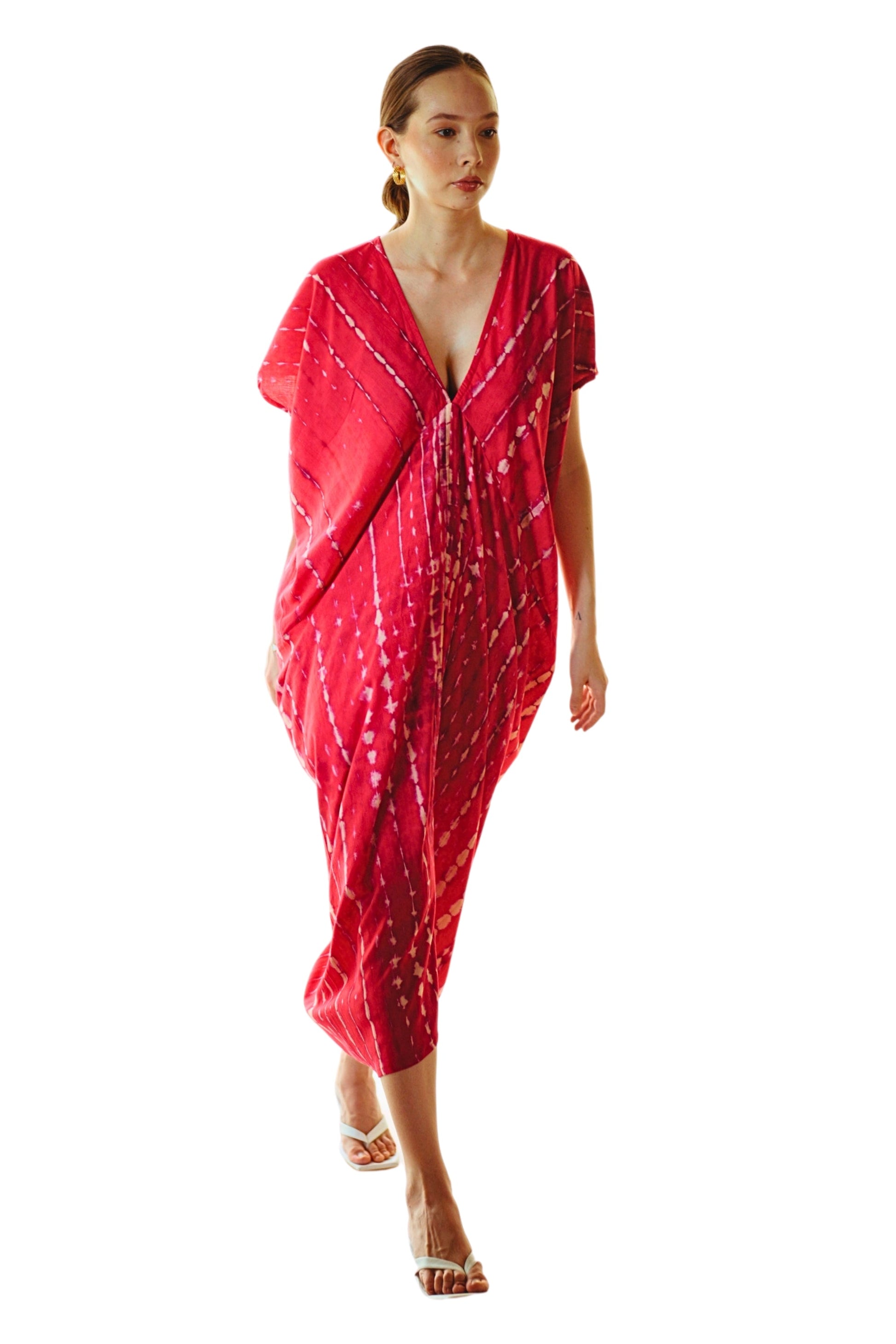 Madella Hand Dyed Kaftan Dress in Tomato