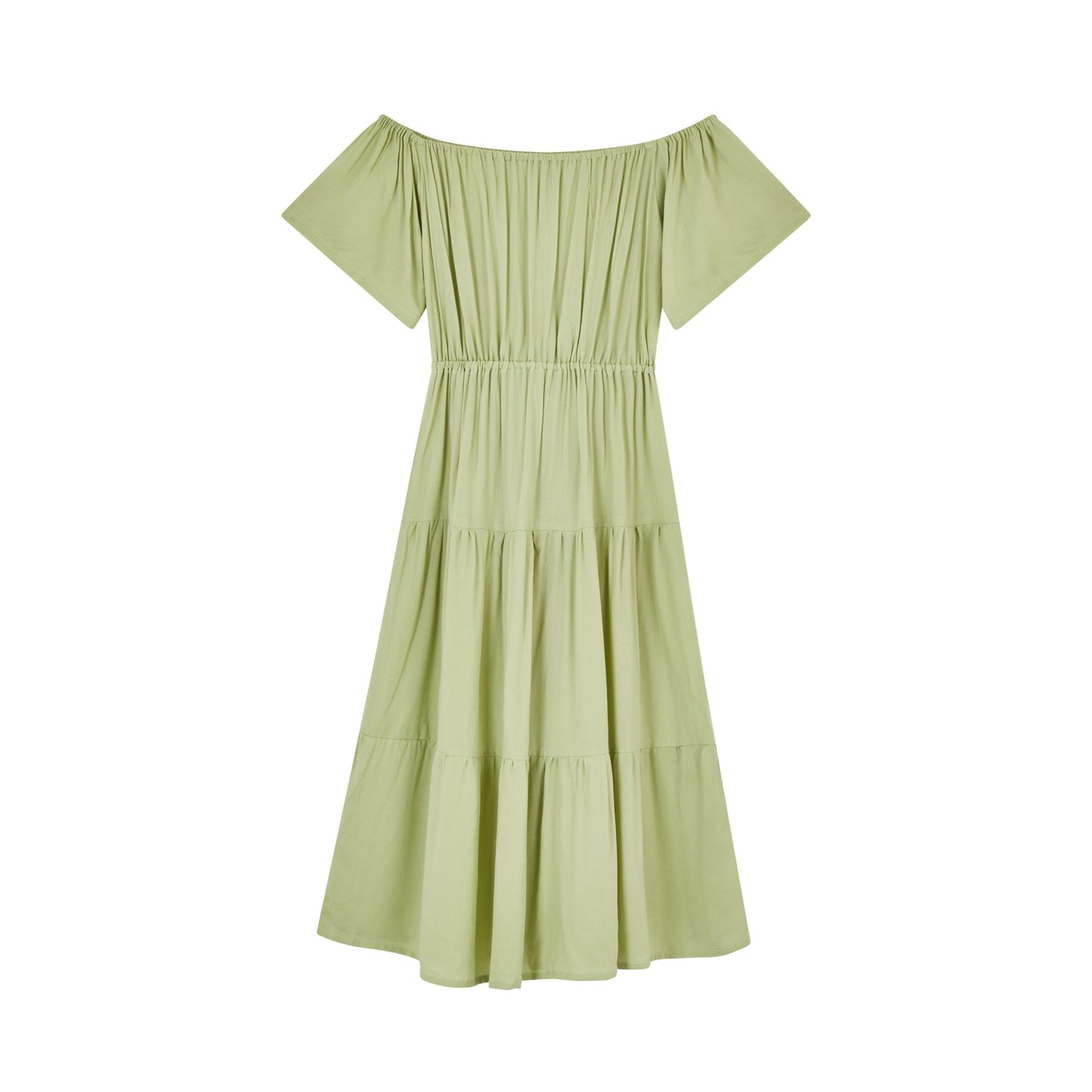 Regina Off-the-shoulder Midi Dress in Pistachio