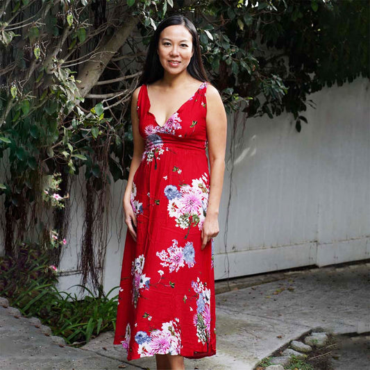 Kasih Coop Dress Moza Red Over the Knee Sleeveless, Cotton