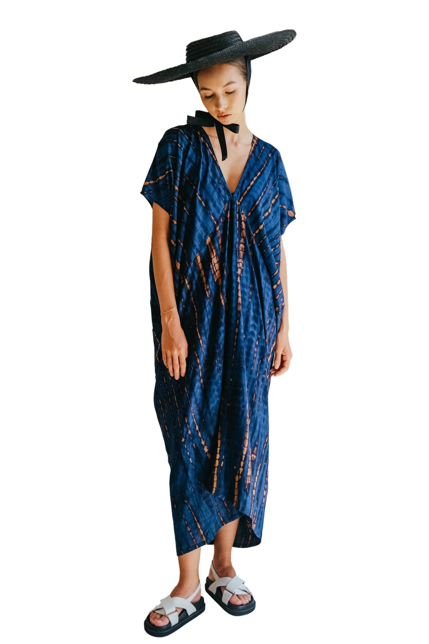 Madella Hand Dyed Kaftan Dress in Ocean blue