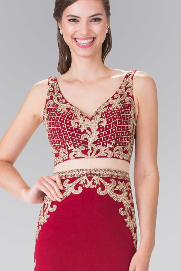 Mock Two-Piece Embroidered Jersey Long Dress