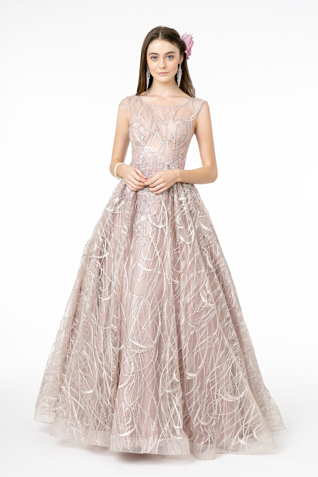 Embroidered Sheer Top Sleeveless Mesh Long Dress