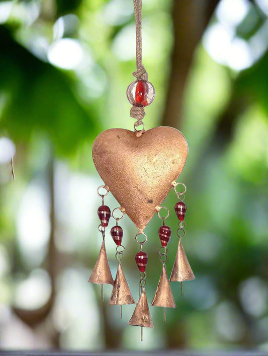 Boho Heart Harmony Chime – 13" Metal Wall Hanging