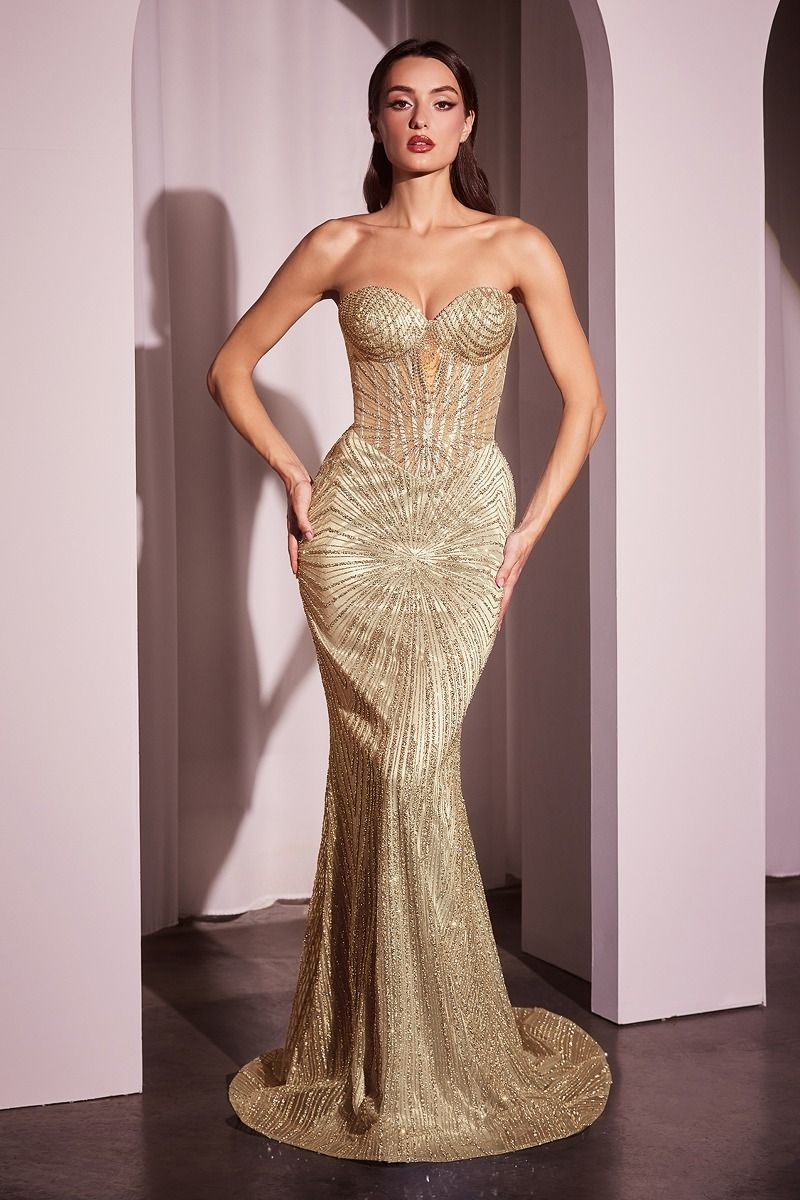 Strapless Silver Embellished Gown