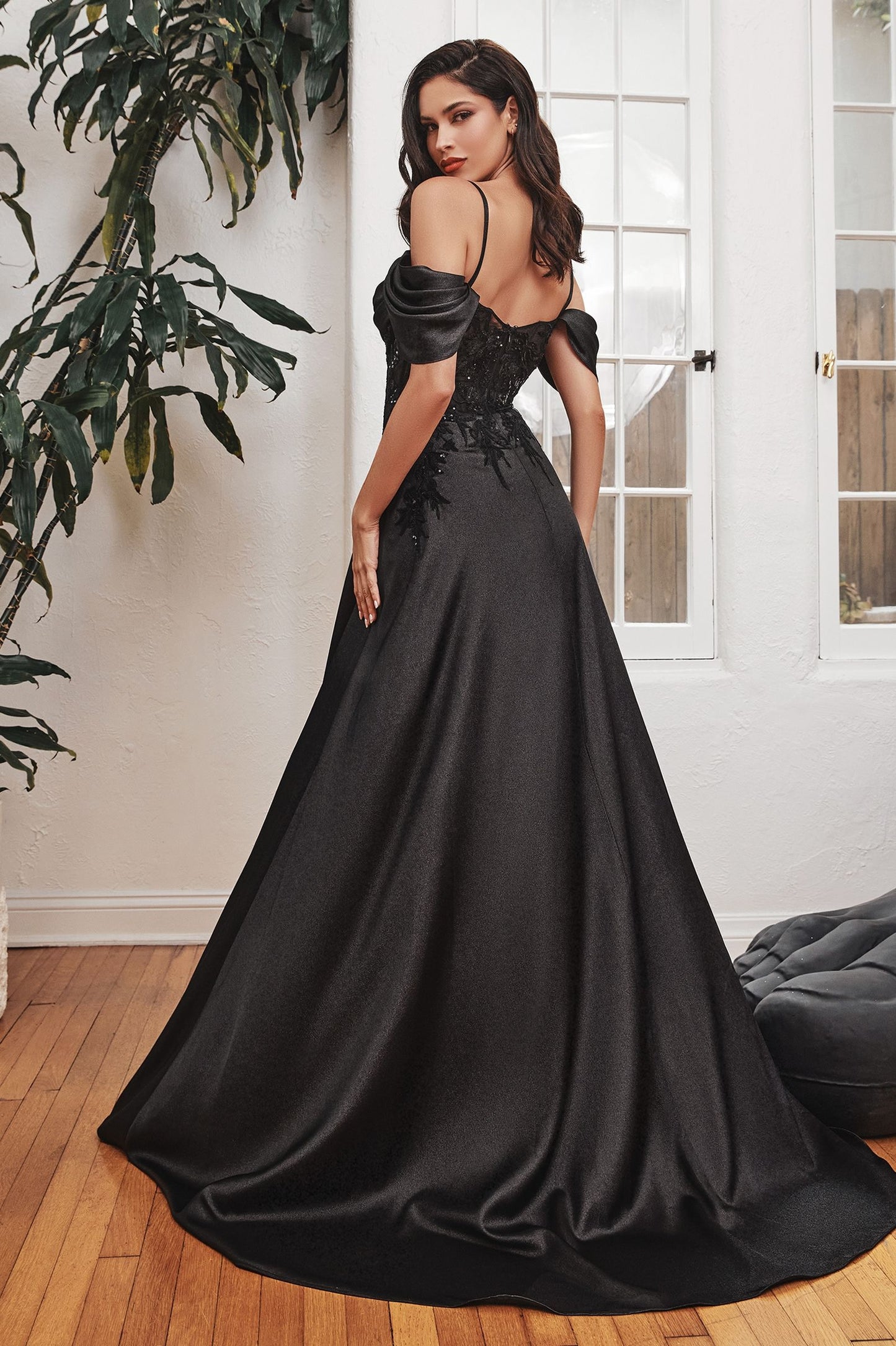 Satin Off The Shoulder A-Line Gown