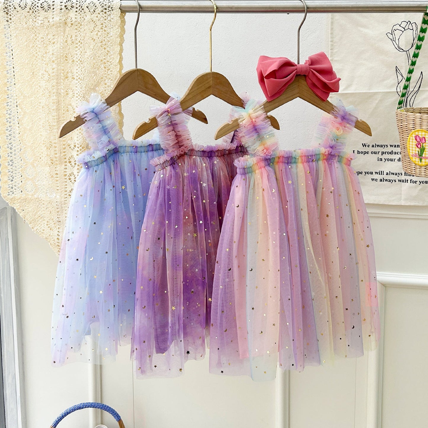 New Design Summer Kids Girls Elegant Fairy Style Sequin Mesh Sleeveless Dress