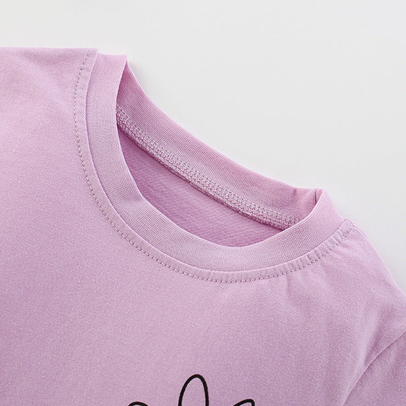 Summer Baby Kids Casual Flower Cartoon Pattern T-shirt and Shorts Clothing Set