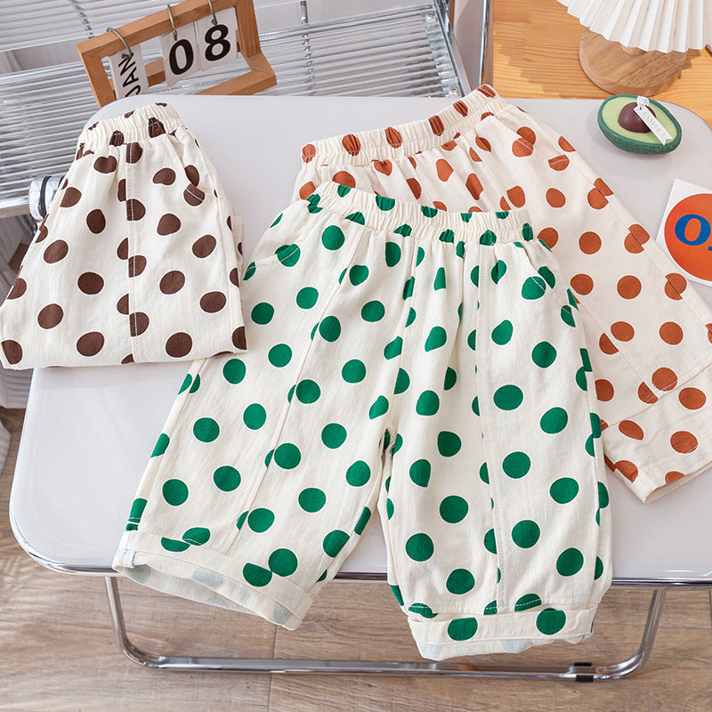Summer Kids Girls Thin Soft Breathable Polka Dots Pattern Casual Pants