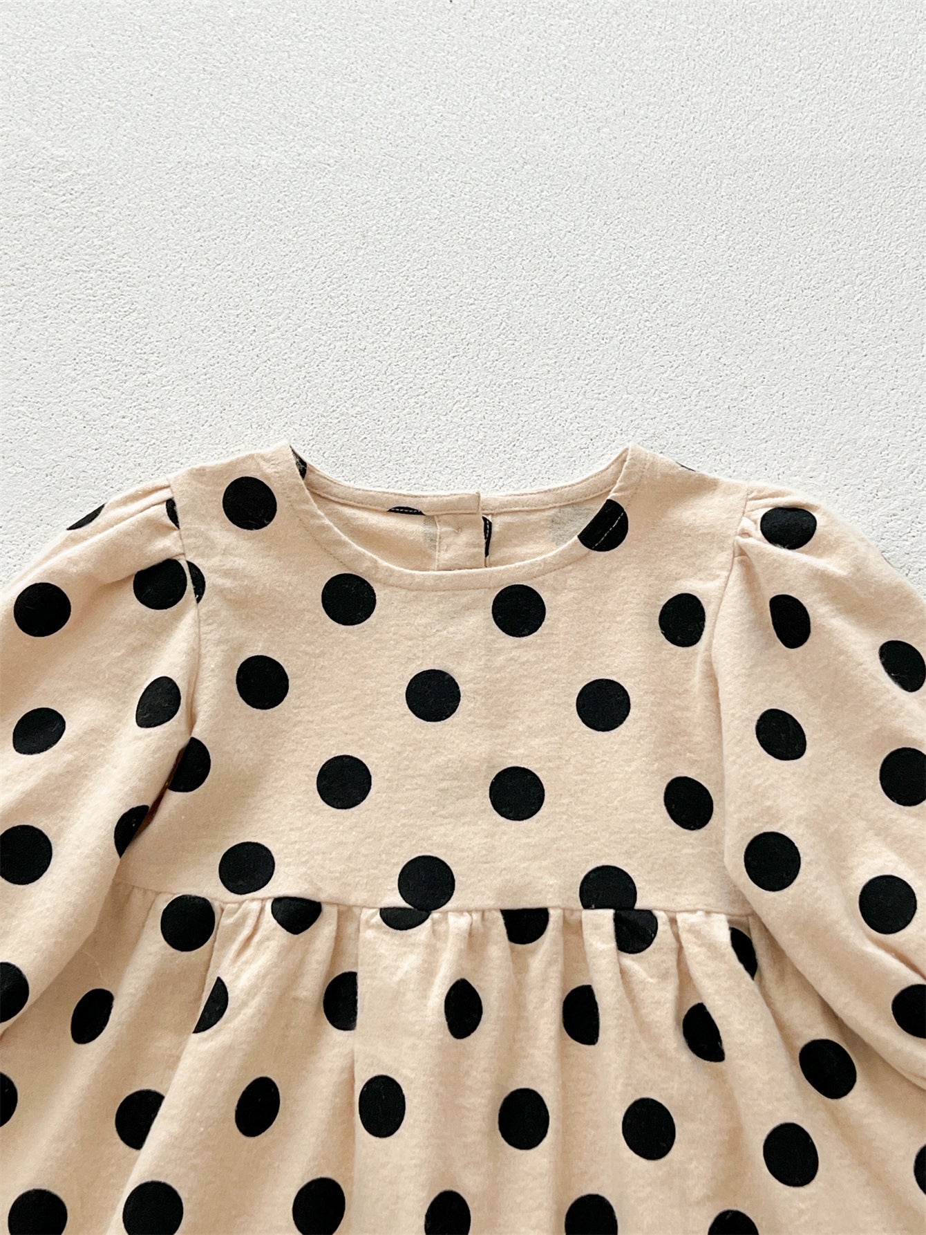 Best Selling Autumn Girls Polka Dots Pattern Crew Neck Long Sleeves Dress