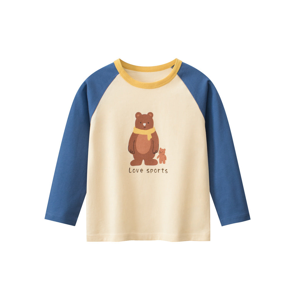 Autumn New Arrival Kids Girls Animals Cartoon and Letters Print Crew Neck Long Sleeves Shirt