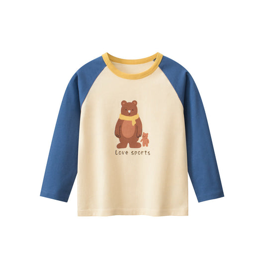 Autumn New Arrival Kids Girls Animals Cartoon and Letters Print Crew Neck Long Sleeves Shirt