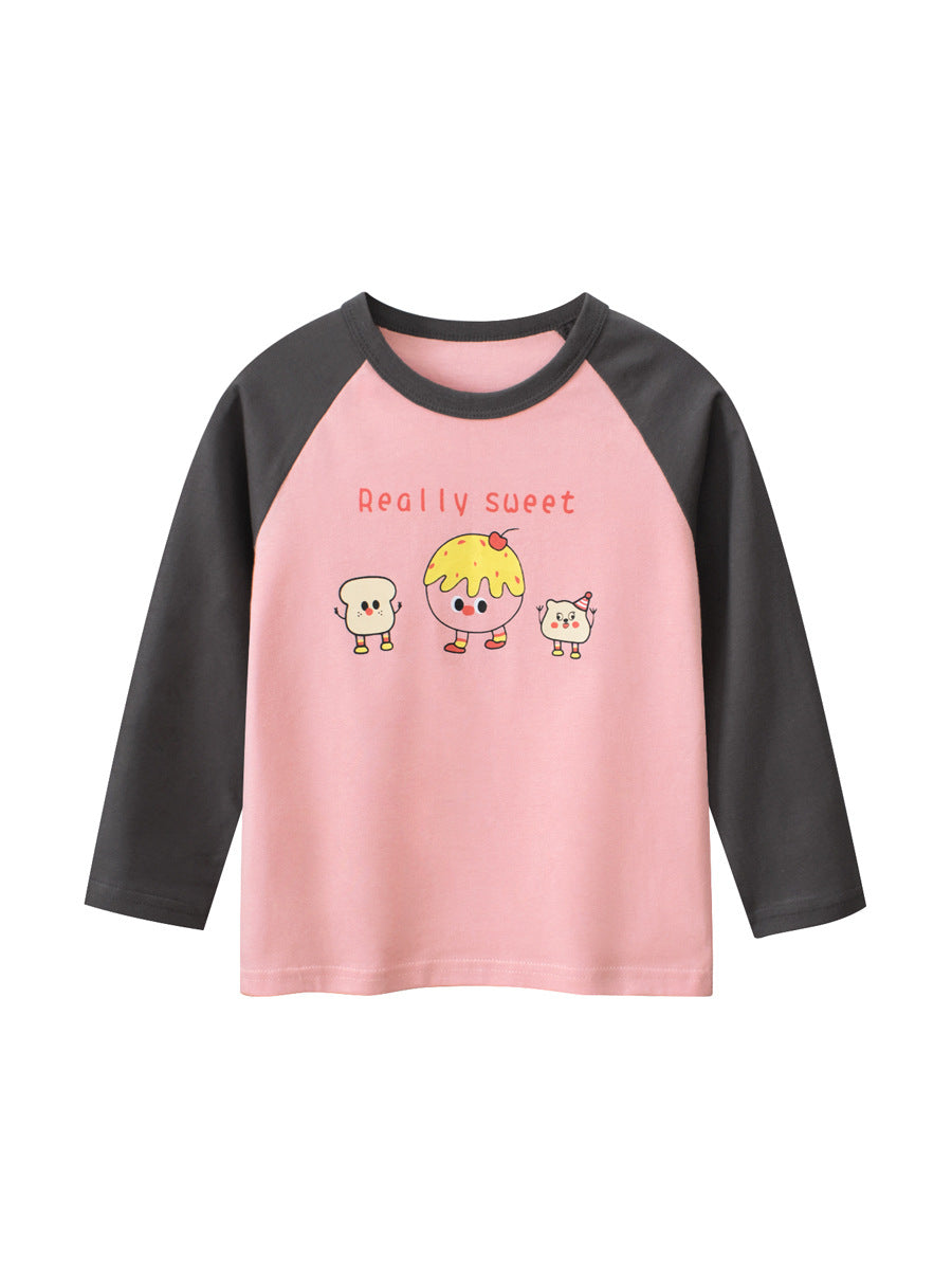 Autumn New Arrival Kids Girls Animals Cartoon and Letters Print Crew Neck Long Sleeves Pullover Sweatshirt