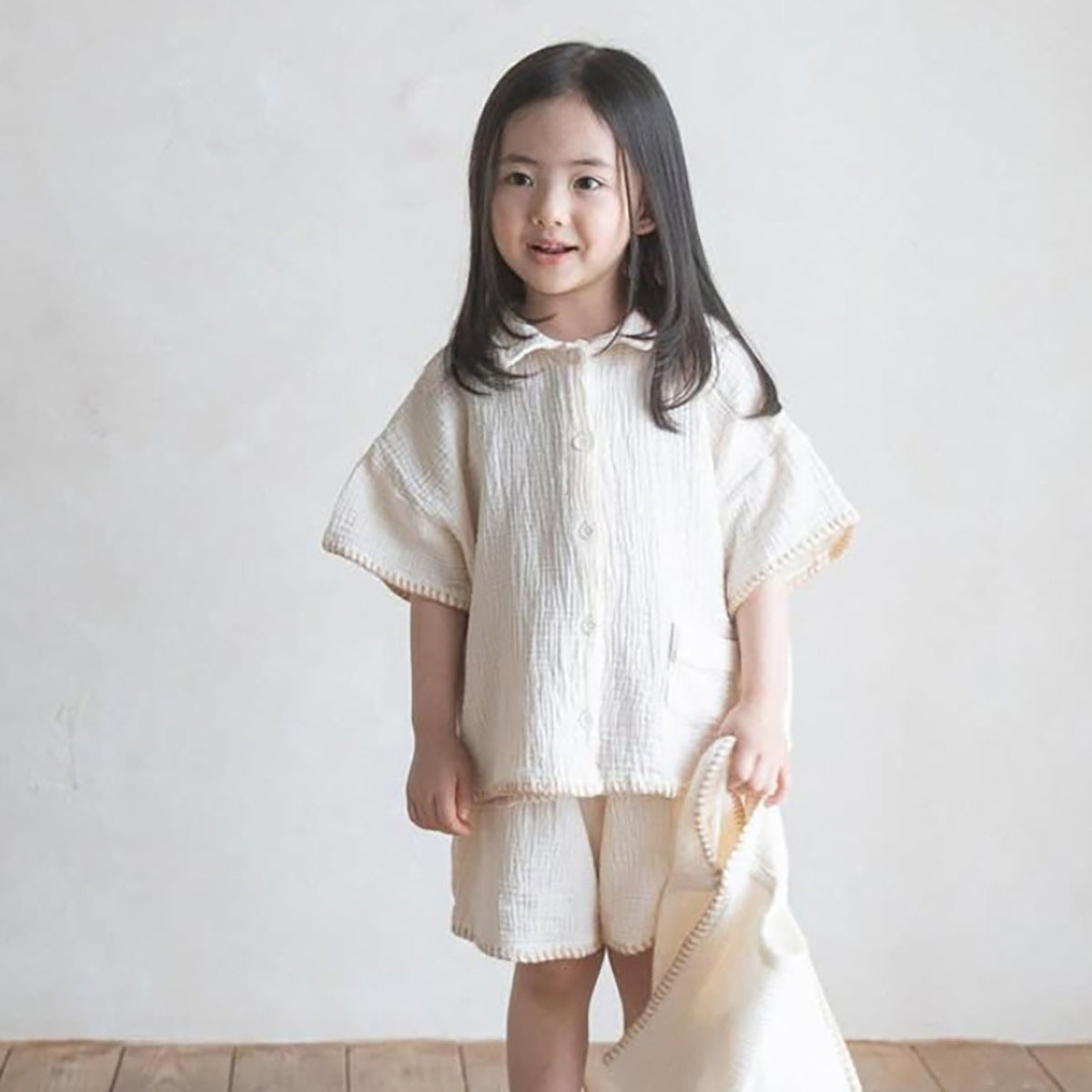 Summer Hot Selling Baby Kids Unisex Short Sleeves Single Breasted Shirt and Shorts Clothing Set