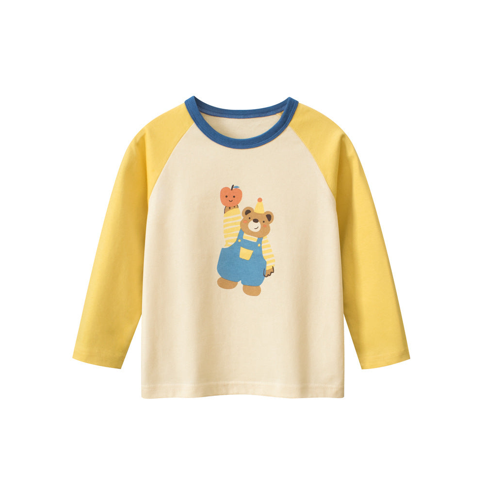 Autumn New Arrival Kids Girls Animals Cartoon and Letters Print Crew Neck Long Sleeves Shirt