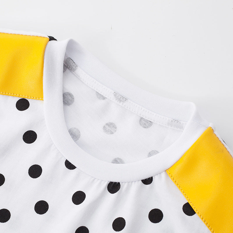 Girls’ Polka Dots Short Sleeves T-Shirt Design Dress In European And American Style For Summer