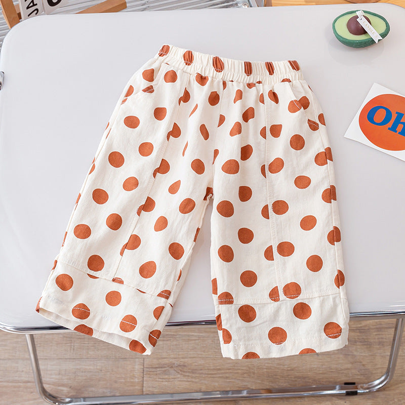 Summer Kids Girls Thin Soft Breathable Polka Dots Pattern Casual Pants