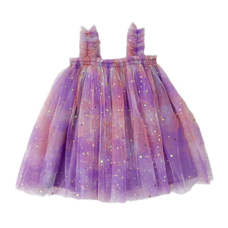 New Design Summer Kids Girls Elegant Fairy Style Sequin Mesh Sleeveless Dress