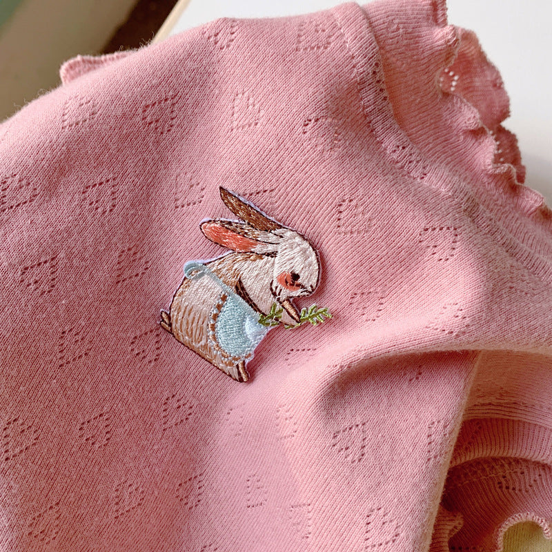 New Design Girls Ruffle Neck Sleeveless Cartoon Animals Pattern Hollow Out Top Vest