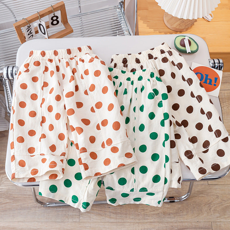 Summer Kids Girls Thin Soft Breathable Polka Dots Pattern Casual Pants