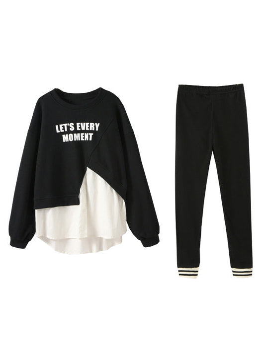 Girls Letters Words Printing Patchwork Design Tops Striped Pants Sets