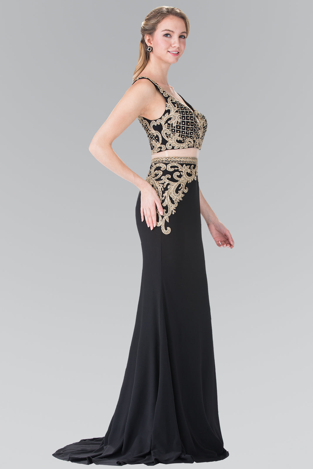 Mock Two-Piece Embroidered Jersey Long Dress GLGL2334-0