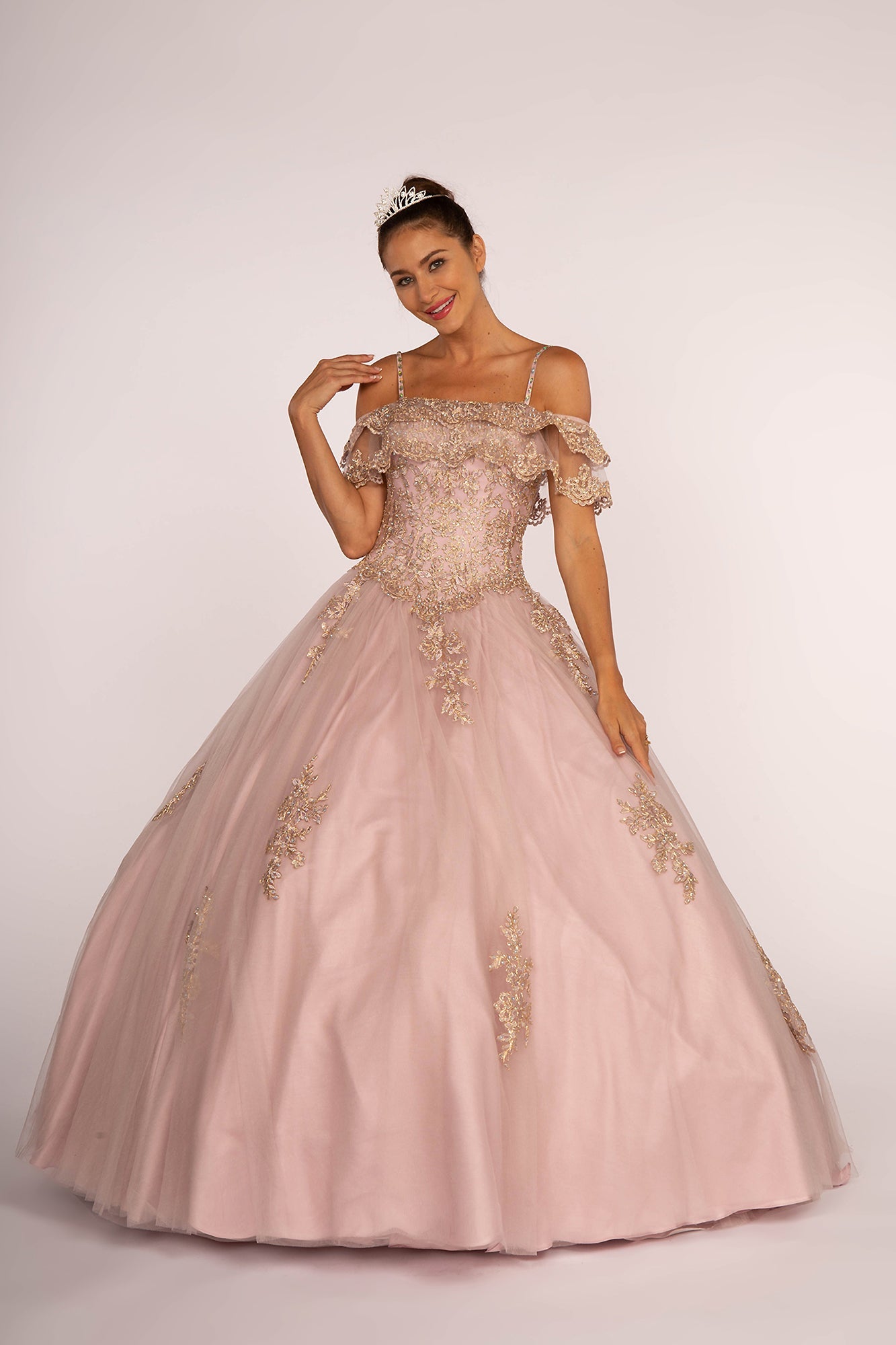 Off-the-Shoulder Embroidered Mesh Ball Gown GLGL2510-0