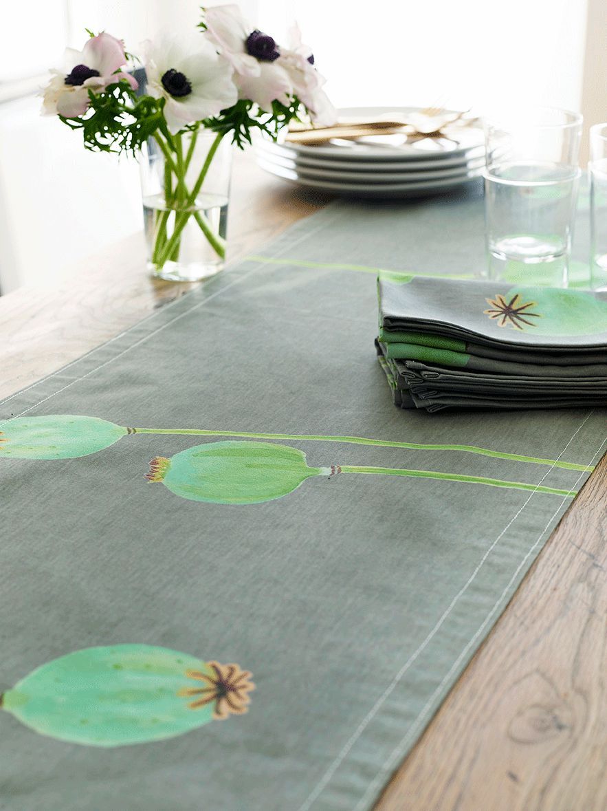 Table Runner: Poppy Pods on Grey