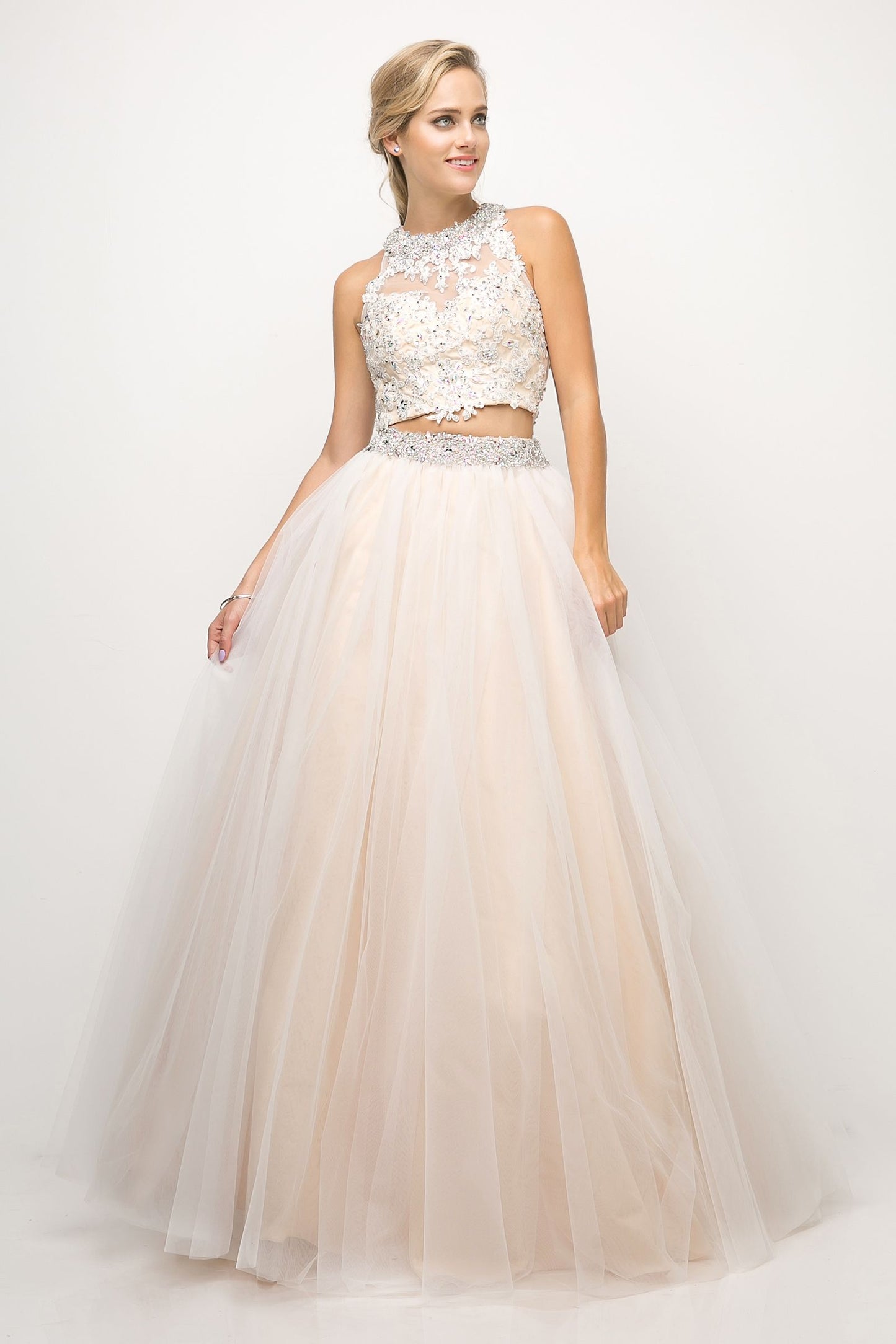 Two Piece Ball Gown with Lace Beaded Top