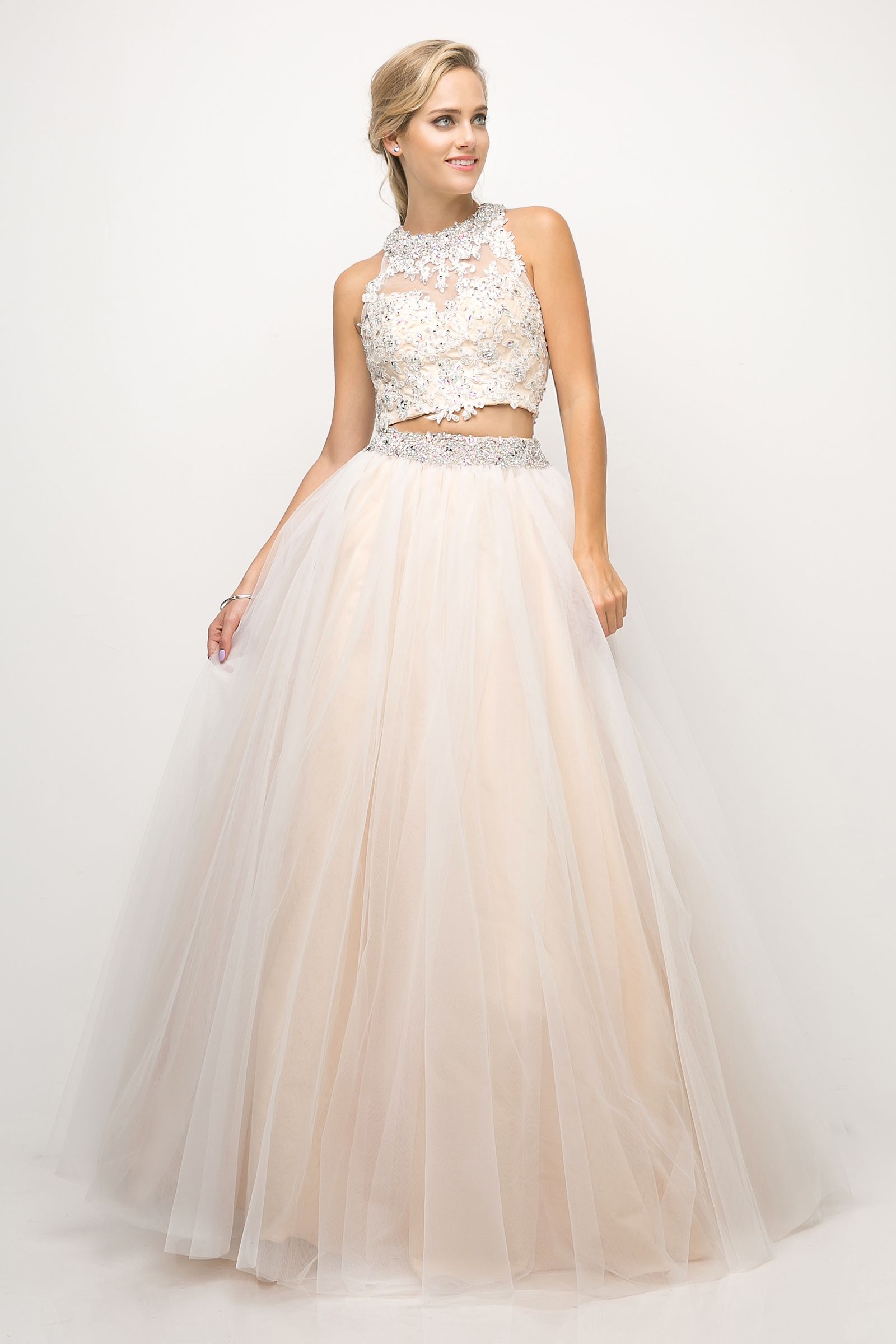 Two Piece Ball Gown with Lace Beaded Top