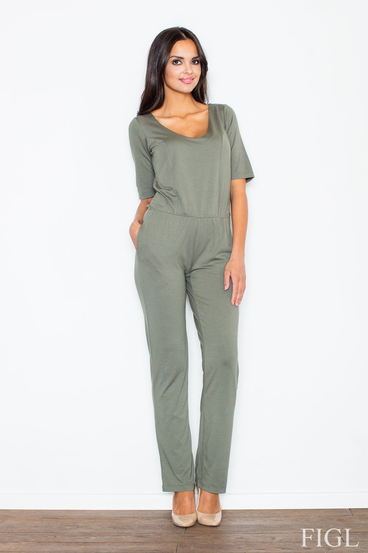 Women's Suit model 49928 - Ladies Casual Everyday Clothing - Jumpsuit & Romper - Green Color