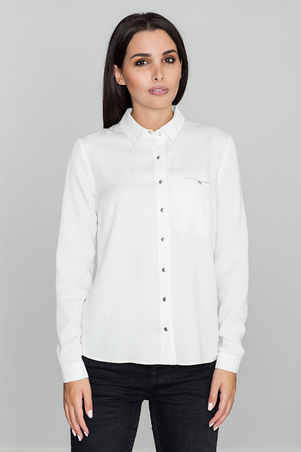 Women's Long sleeve shirt model 111029 - Ladies Casual Spring / Summer Top - White Color (Ecru tone)