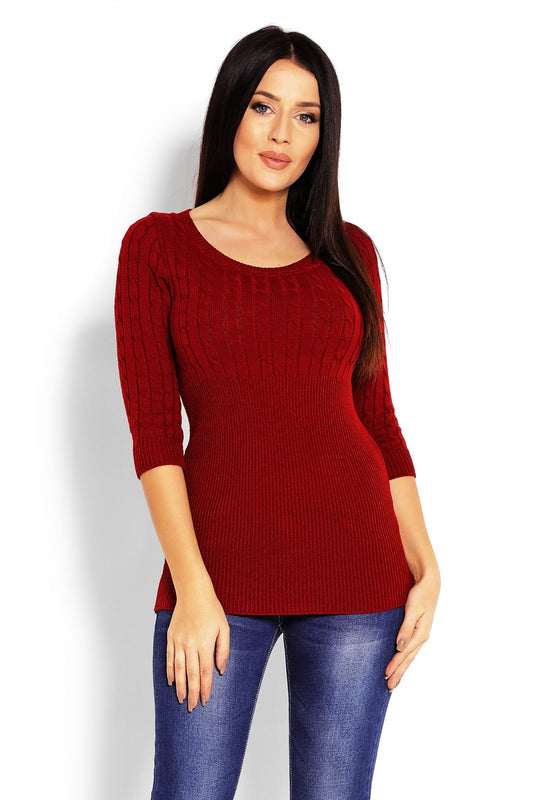 Ladies Casual Knitted Sweater - Women's Jumper model 123429 - Burgundy Color