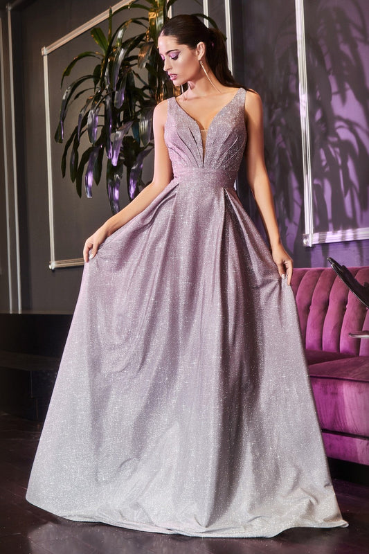 Glitter Ombre Ball & Prom Gown Luxury Style Golden Appliqué Fitted V-neck Bodice Gradient A-line Flickering Dress CD9174-0