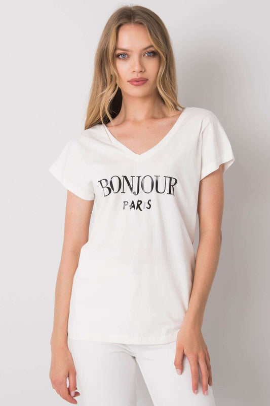 Women's T-shirt model 167942 - Ladies Casual Spring / Summer Top - White Color (Ecru tone)