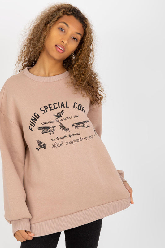 Women's Sweatshirt model 171975 - Ladies' Casual and Sporty Wear - Beige Color